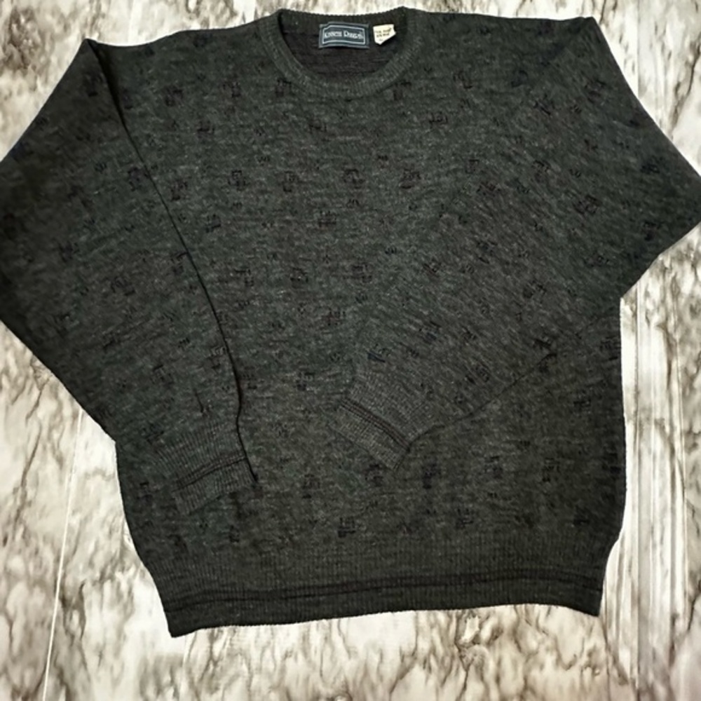 Vintage Wool Blend Gray Oversized Kenneth Roberts Sweater Rainbow Accents Chunky